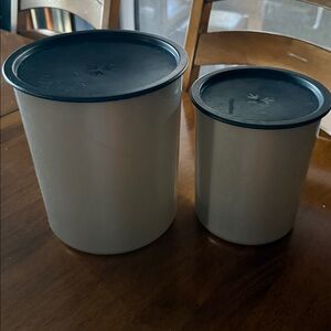 Two piece Tupperware seal “one touch” canisters silver grey black lids B D
